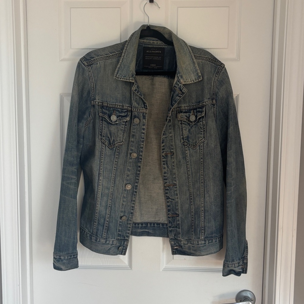 AllSaints Men’s Faded Blue Jean Jacket, Large